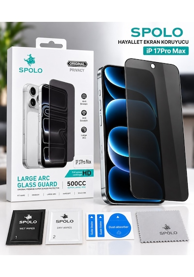 Spolo İphone 17 Hayalet Ekran Koruyucu 500cc Full Hd Large Arc Gizlilik Camı Darbe Ve Çizilme Koruyucu