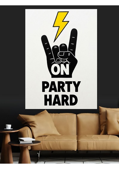 Ahşap Tablo Partile Rock El İşareti