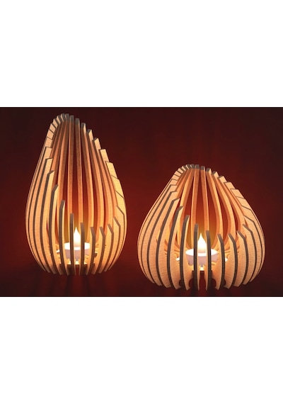 Damla 2'li Tealight Mumluk Ahşap Mumluk + Led Pilli Mum Ham Mdf