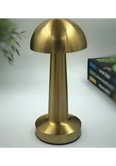 Dekoratif Metal Gold Mantar Kablosuz Masa Lambası Ledli Gold