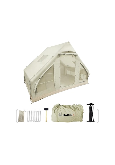 Madfox Bigless Glamping Cotton Inflatable Şişme Çadır Baca Çıkışlı Bej