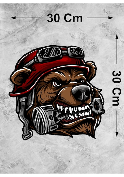 Kasklı Motorcu Köpek Sticker Kızgın Motorcu Kurt Köpek Motosiklet Kask Oto Araba Sticker - 00300 30x30 Cm