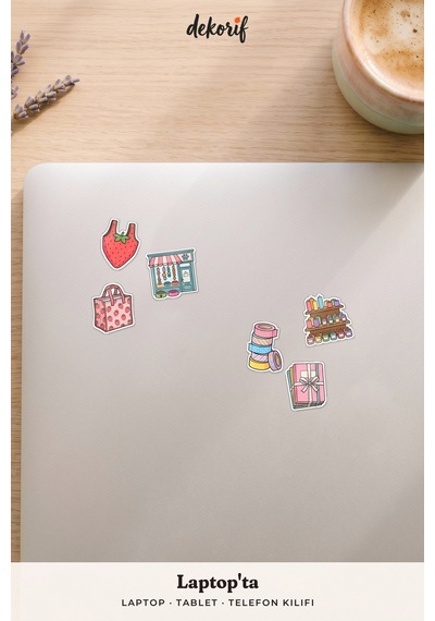 Renkli Çarşı Dükkanları Sticker Seti 100 Adet - Kafe Kitapçı Fırın Butik Temalı Ajanda Çıkartma Çok Renkli
