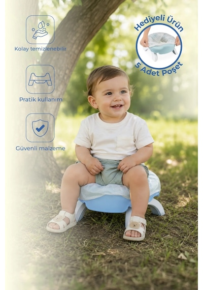 Babyjem Portatif Katlanabilir Seyahat Lazımlığı - Mavi + 5 Hediye Poşet