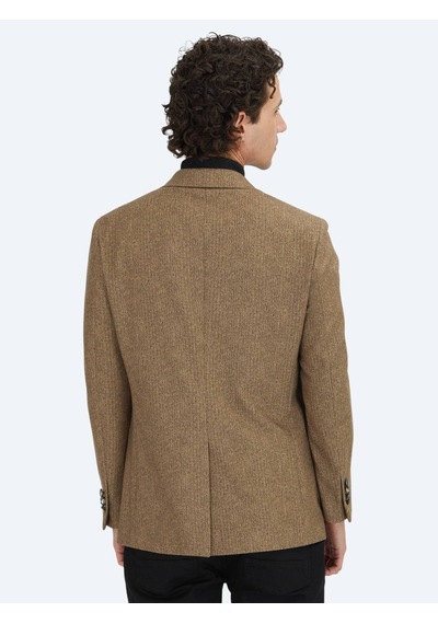 Kip Kahverengi Baskılı Modern Fit Örme Ceket Kahverengi