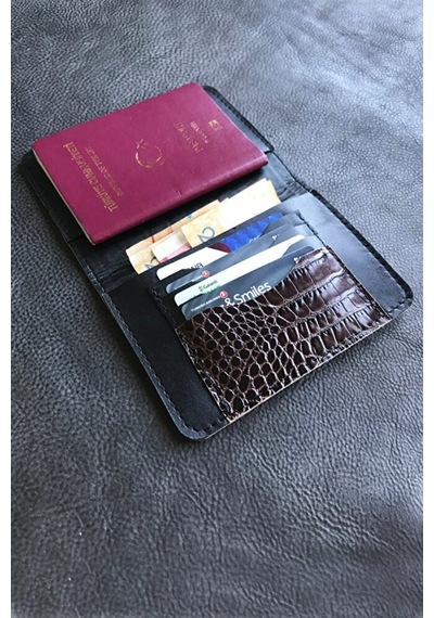 Vip Gift Voyager Hakiki Deri Pasaport Kılıfı Piton Kahve Kahverengi