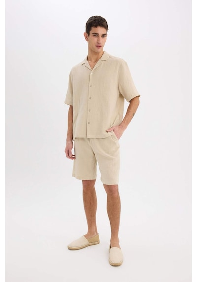 DeFacto %100 Pamuk Relax Fit Müslin Cepli Basic Düz Bermuda Şort C7589AX25SMBG695