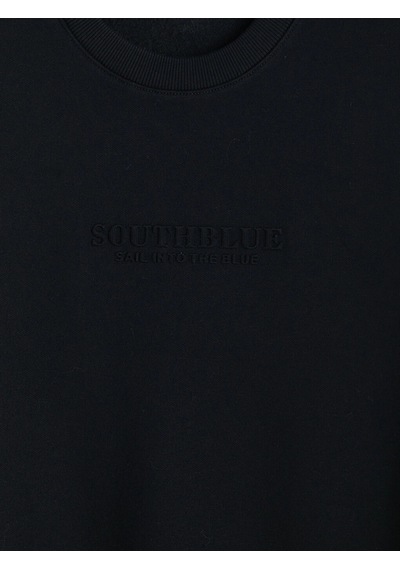 LC Waikiki Southblue Siyah Bisiklet Yaka Nakışlı Erkek Kalın Sweatshirt New Blaçocuk Kız