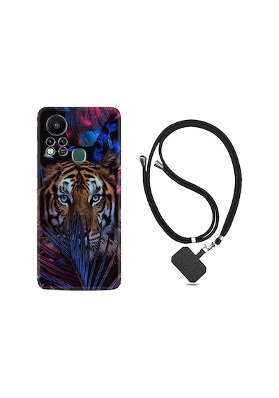 Infinix Hot 11S Kılıf İpli Boyun Askılı Desenli Silikon Flowers Tiger 1319
