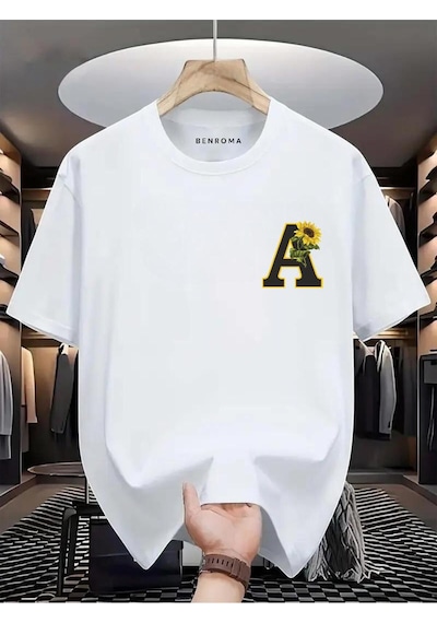 Çiçekli A Baskılı Oversize Tişört BEYAZ