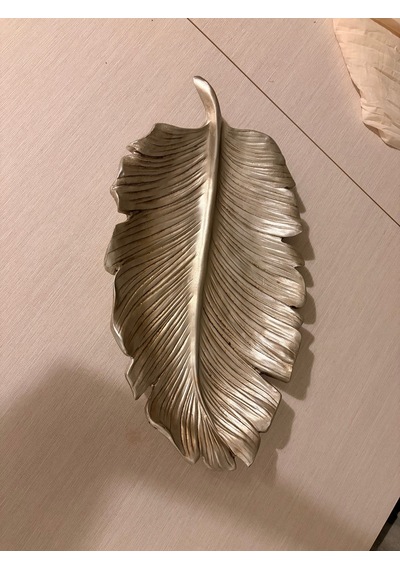 Dekoratif Büyük Boy Yaprak Tabak / Sunumluk Eskitme Gümüş / Şampanya 35x20 Cm