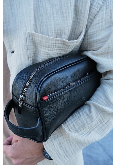 Newısh Polo Accessorıes Erkek Siyah Suya Dayanıklı Suni Vegan Deri Traşlık Bakım Seyahat El Çantası Portföy/clutch Siyah