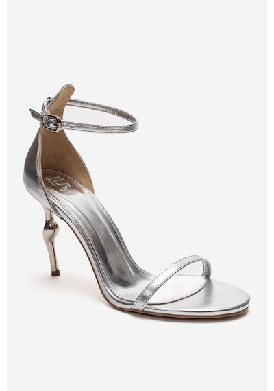 Luvishoes Yelena Gümüş Cilt İnce Bantlı Kadın Topuklu Ayakkabı