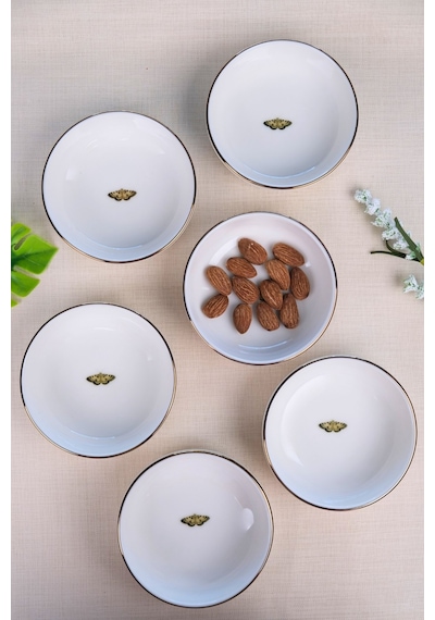 Tabak Evi Kelebek Altın Yaldızlı Kase 10x3cm 150cc 6 Lı Krem