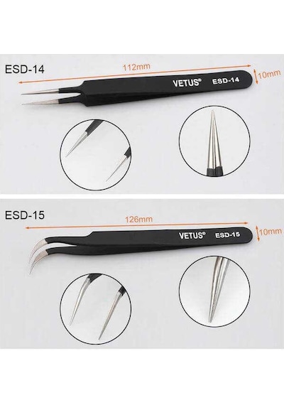 VETUS 7 Parça Hassas Elektronik Cımbız Seti Antistatik - Anodize