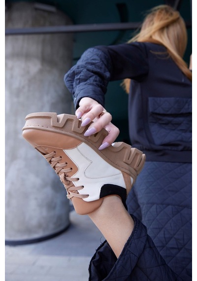 Barbara Taba Hakiki Deri Kalın Tabanlı Kadın Sneaker-Taba