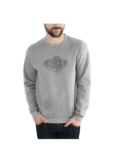 Dot Building Baskılı Gri Melanj Erkek Örme Sweatshirt