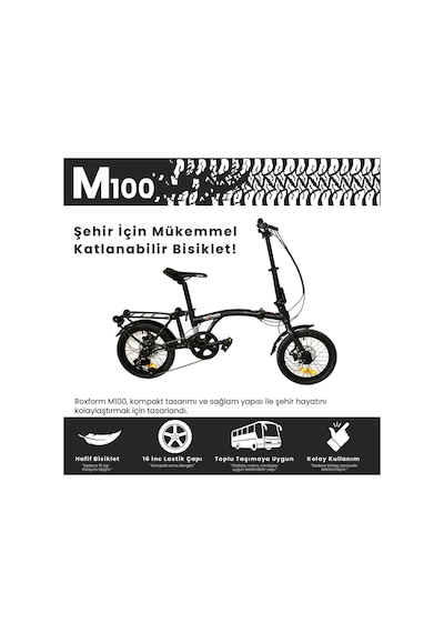 Roxform M-100 Katlanır Bisiklet 16 Jant, 5 Vites, Alüminyum Kadro Siyah