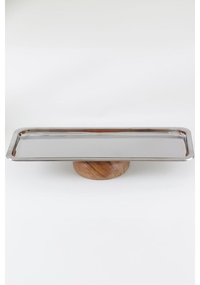 Ahşap Ayaklı Metal Servis Tabağı - 33 Cm Çok Renkli