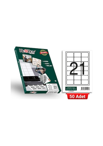 Herboy Hb-1021 63,5 X 38,1 Mm A4 Baskılı Laser Etiket 50 Adet