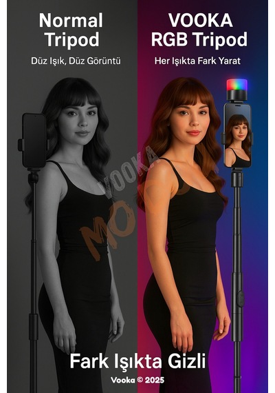 Rgb Işıklı Selfie Tripod Çubuğu Bluetooth Kumandalı Uzayabilir Led 1.63m Işık Tripod Telefon Stand