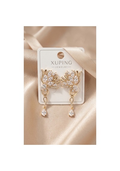 Xuping 14k Gold Rengi Kuyumcu İsçiligi Modern Tasarim Tas Detay Kararmaz Kadin Halka Küpe Altın - 926433105 Altın
