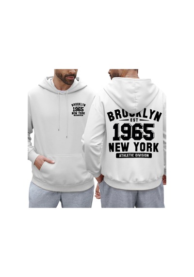 Startmore Startmorebrooklyn 1965 New York Baskılar Erkek Sonbahar Hoody Cep Rahat Kapüşonlular Çok Renkli Polar Beyaz