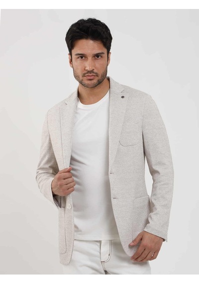 Dufy Bej Erkek Slim Fit Armürlü Mono Yaka Ceket - 104435-bej Bej