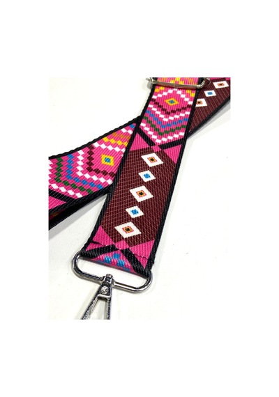 Karan Tuhafiye Otantik Desenli Çanta Sapı / Ayarlanabilir Palaska / Polyester Çanta Sapı Pembe