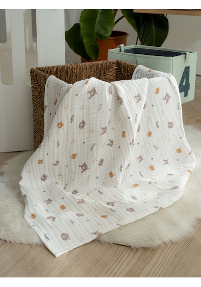 Eifin 4 Katlı Çok Amaçlı Müslin Örtü & Battaniye %100 Pamuk, Kutulu Oeko-teks Sertifikalı 80x80 Cm Beyaz