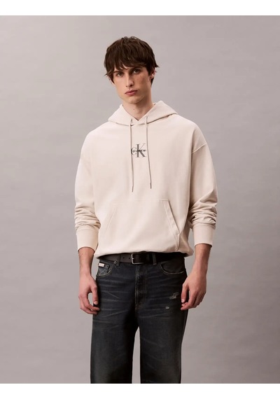 Calvin Klein Premıum Terry Mıcro Bej Erkek Kapüşonlu Sweatshirt