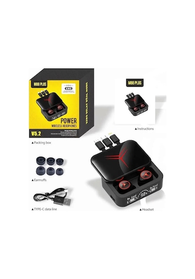 Torima M88 Plus Şarj Göstergeli Powerbank Özellikli Bluetooth Kablosuz Kulak İçi Kulaklık