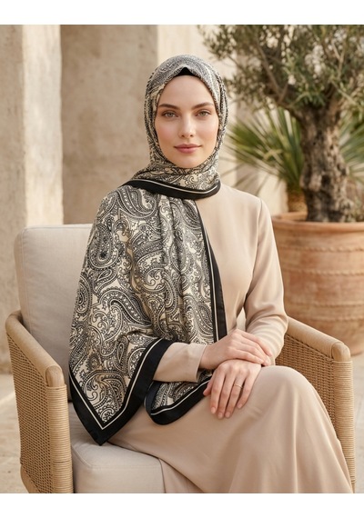 Moda Nuda Paisley Hüma Şal Siyah Beyaz - Zarif Seçim Siyah - Beyaz