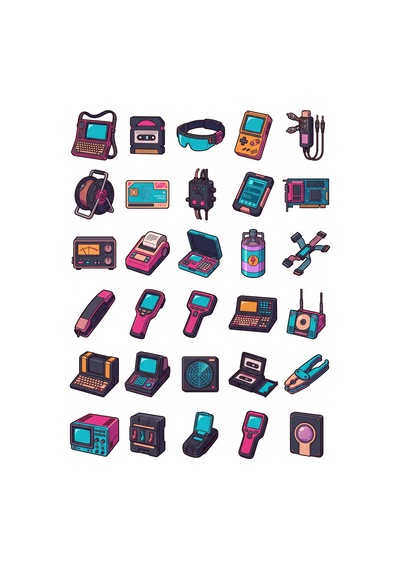 30 Adet Retro Siber Donanım Sticker Seti - Laptop, Telefon Ve Defter İçin Çok Renkli