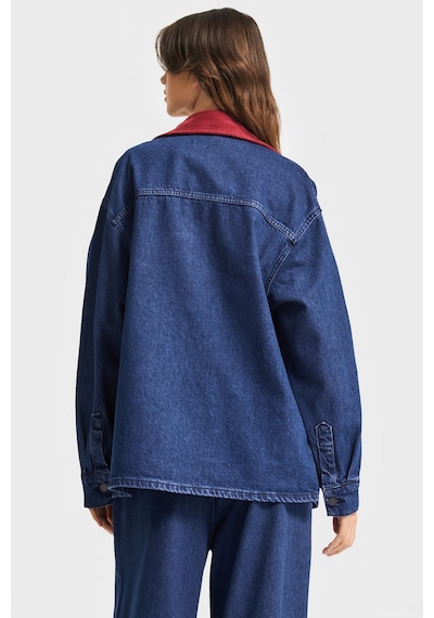 it's basic Kadın Koyu Mavi Renk 1w5-149 Oversize Yaka Detaylı Bol Kesim Özel Tasarım Denim Ceket