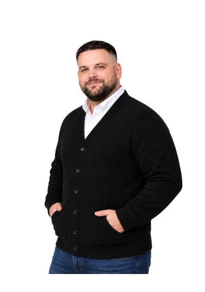 Battalmoda Erkek Büyük Beden Siyah Cepli Düğmeli Triko Hırka 3xl-4xl-5xl-6xl