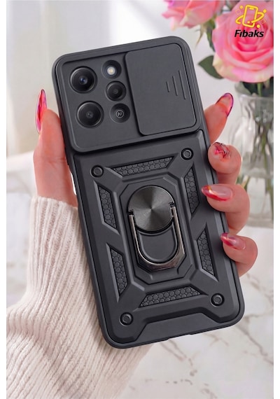 Fibaks Redmi 12 Uyumlu Kılıf Kamera Korumalı Sürgülü Yüzüklü Armor Military Tank Koruyucu Kapak