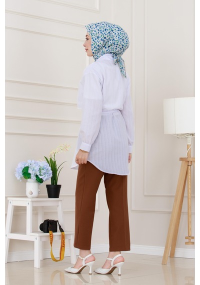 Sevitli Beli Bağcıklı Allerli Taşlı Tunik-beyaz-5222 Beyaz