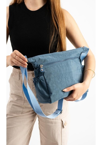 Baginn Kadın Postacı Çanta Hafif Klinkır Kumaş Çok Cepli Çapraz Askılı Omuz Çantası 28 24 Cm Günlük Çanta Mavi