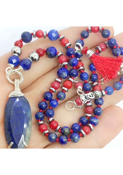 2072 Lapis Lazuli Mercan El Yapımı Kolye Lacivert
