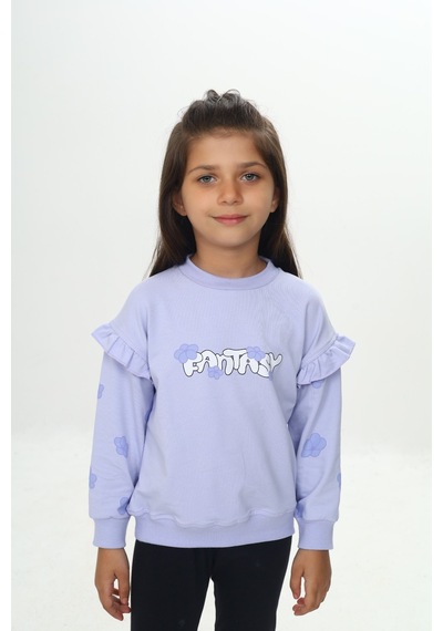 Toontoy Kız Çocuk Relax Fit Bisiklet Yaka Düşük Omuz Baskılı Sweatshirt - Kolu Fırfırlı & 2 İplik Açık Lila Toontoy Kız Çocuk Relax Fit Bisiklet Yaka Düşük Omuz Baskılı Sweatshirt - Kolu Fırfırlı & 2 İplik Açık Lila