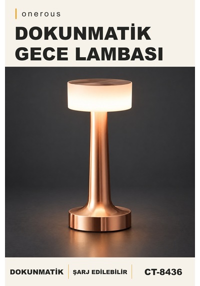 Onerous Dokunmatik Led Masa Lambası, Şarj Edilebilir Kırmızı