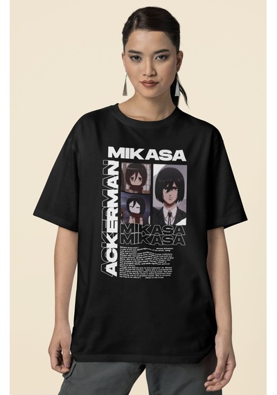 Sevbano Mikasa Ackerman Baskılı Unisex Oversize Attack On Titan Anime Diz Siyah