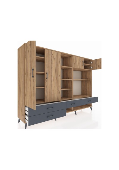 Hyperion Dolap 12 Raflı 4 Çekmeceli 4 Kapaklı 220x44x163 Çam-çam/ Çam-çam/antrasit Hyperion Dolap 12 Raflı 4 Çekmeceli 4 Kapaklı 220x44x163 Çam-çam/ Çam-çam/antrasit