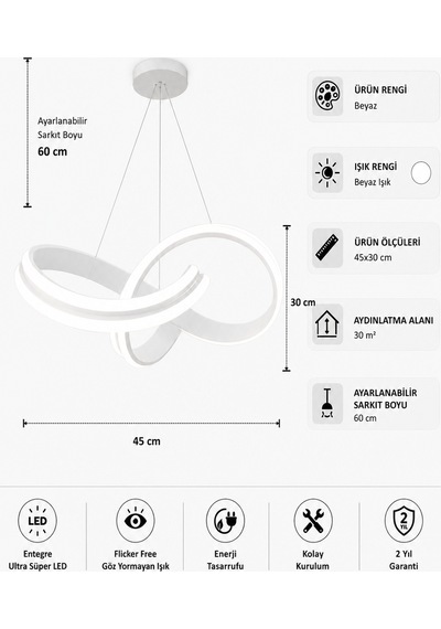 Arona Led Sarkıt Avize Beyaz Işık
