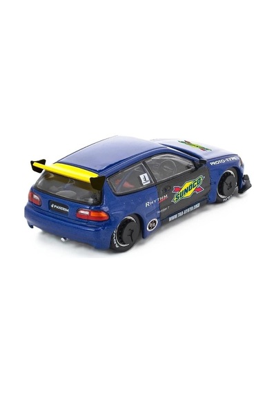 Pop Race 1:64 Honda Civic Eg6 Pandem Blue Sunoco Pr640365 Açılabilir Kaput Diecast Model Araba Mavi