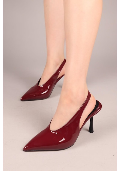 Birikon Yaleni Arkası Lastikli Rugan Stiletto Bordo-8189 Bordo