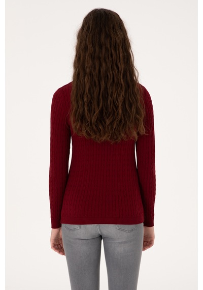 U.S. Polo Assn. Kadın Bordo V Yaka Basic Kazak 50313625-VR014