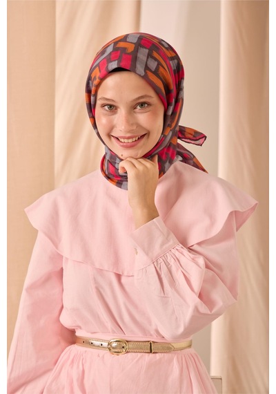 Silk Home Soft Eşarp 73096-04 Koyu Vizon, Fuşya, Gri, Turuncu
