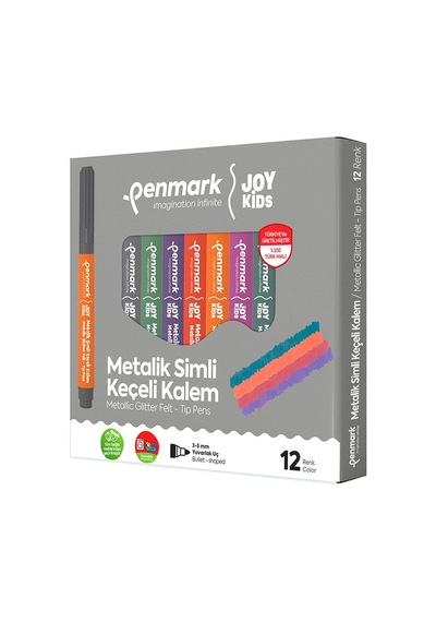 Penmark Süper Yıkanabilir 12'li Metalik Simli Jumbo Keçeli Kalem Seti